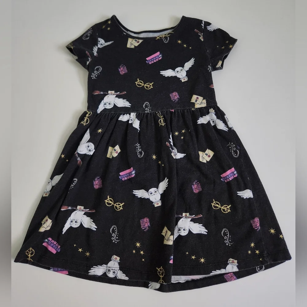 Harry Potter Hedwig Owl Letters Dress Black Halloween Short‎ Sleeve Girls XS 4/5